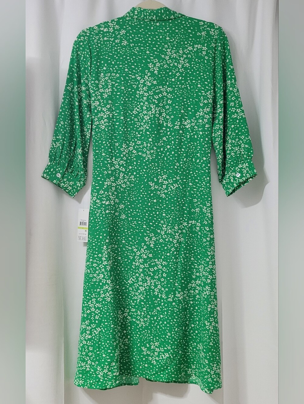 NWT DKNY Green & White Floral Ruched Midi Shirtdress - Picture 6 of 10